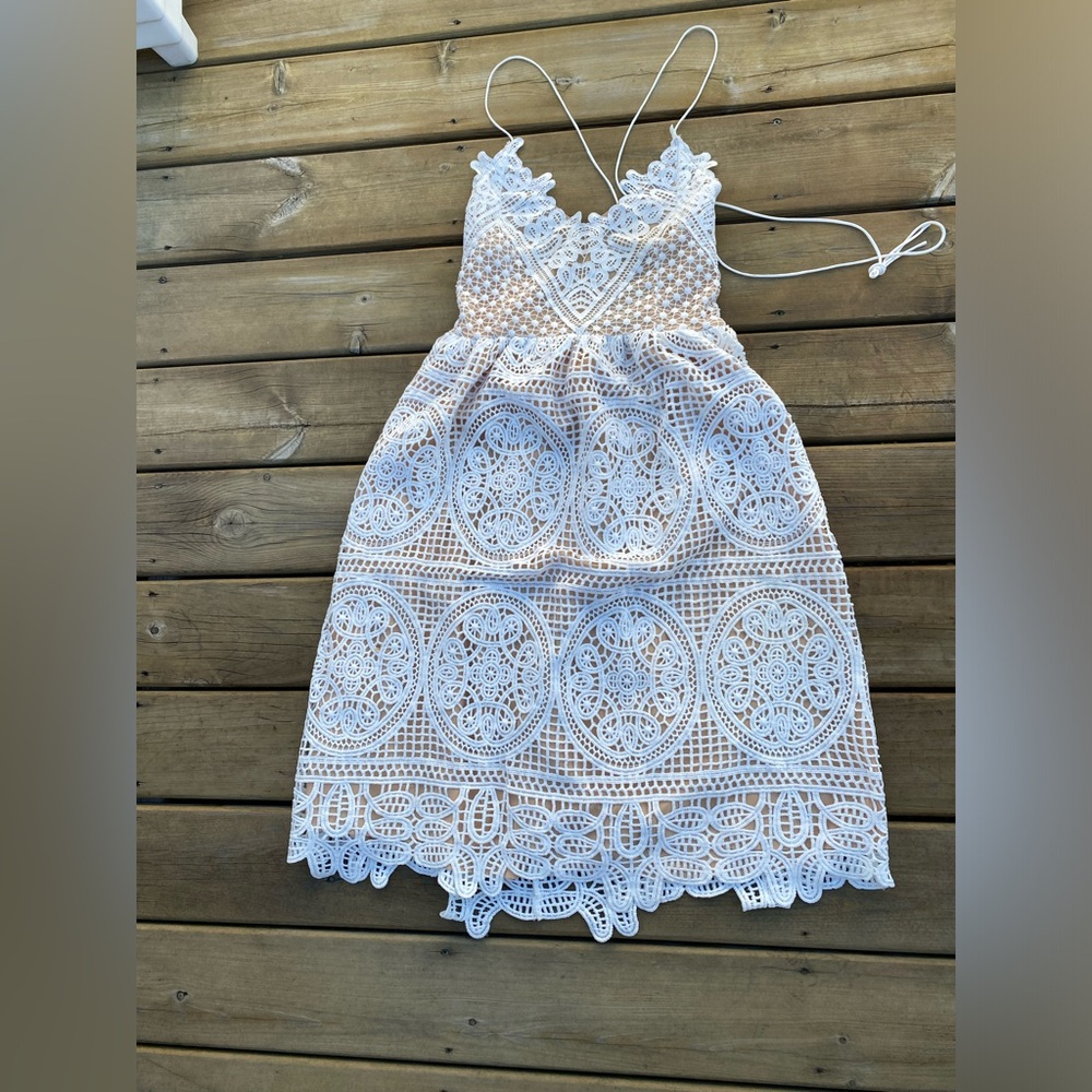 Two Sisters Womens Teens Annabelle Midi Dress Size 8 White Lace Party Evening